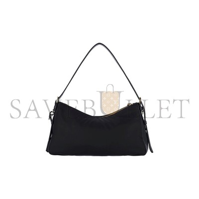 PRADA BLACK AIMÉE LARGE RE-NYLON AND LEATHER SHOULDER BAG WITH PADLOCK 1BC232 (34*19.5*10cm)